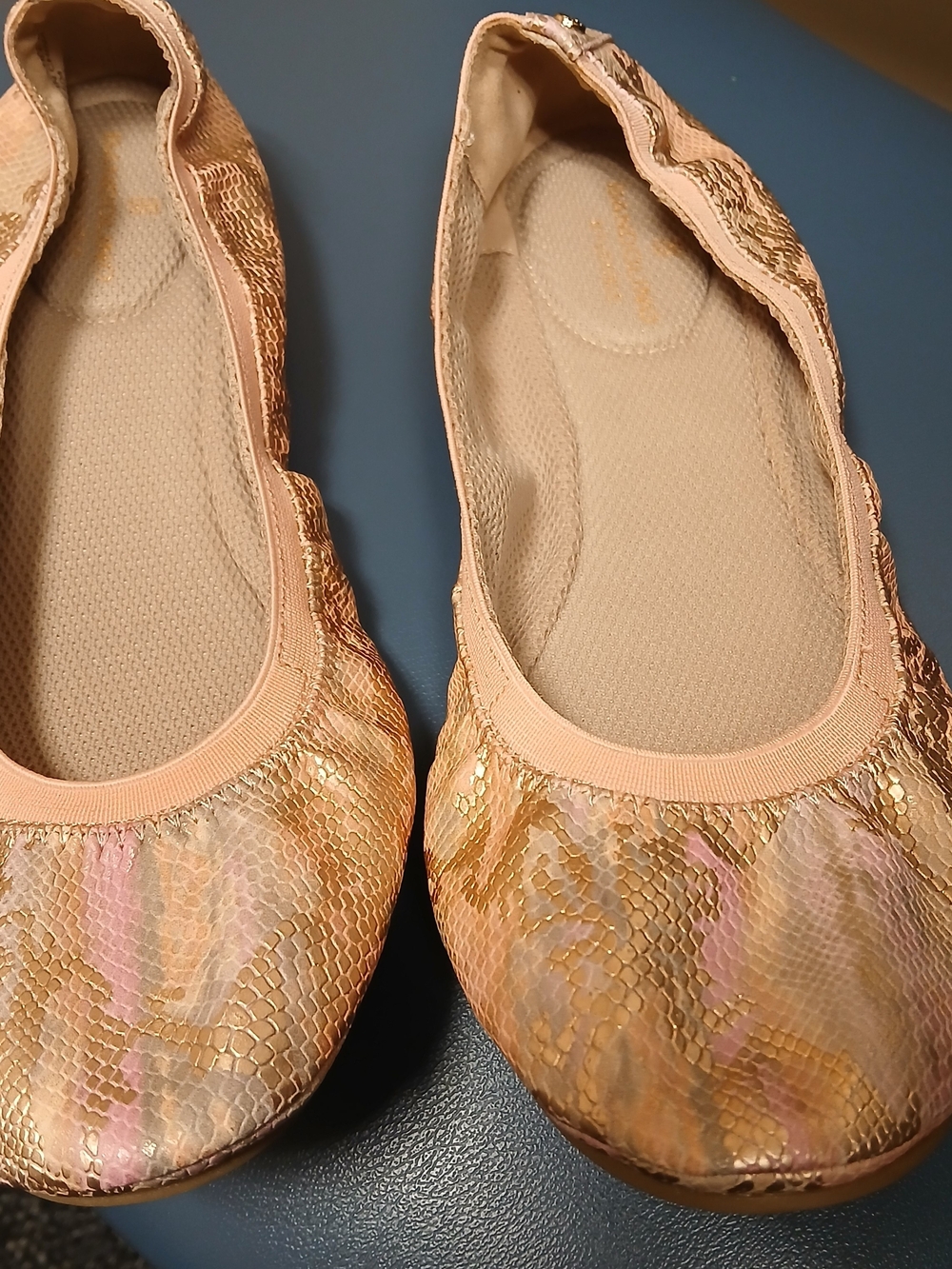 Bandalino Metallic Peach Snake-Effect Ballet Flats